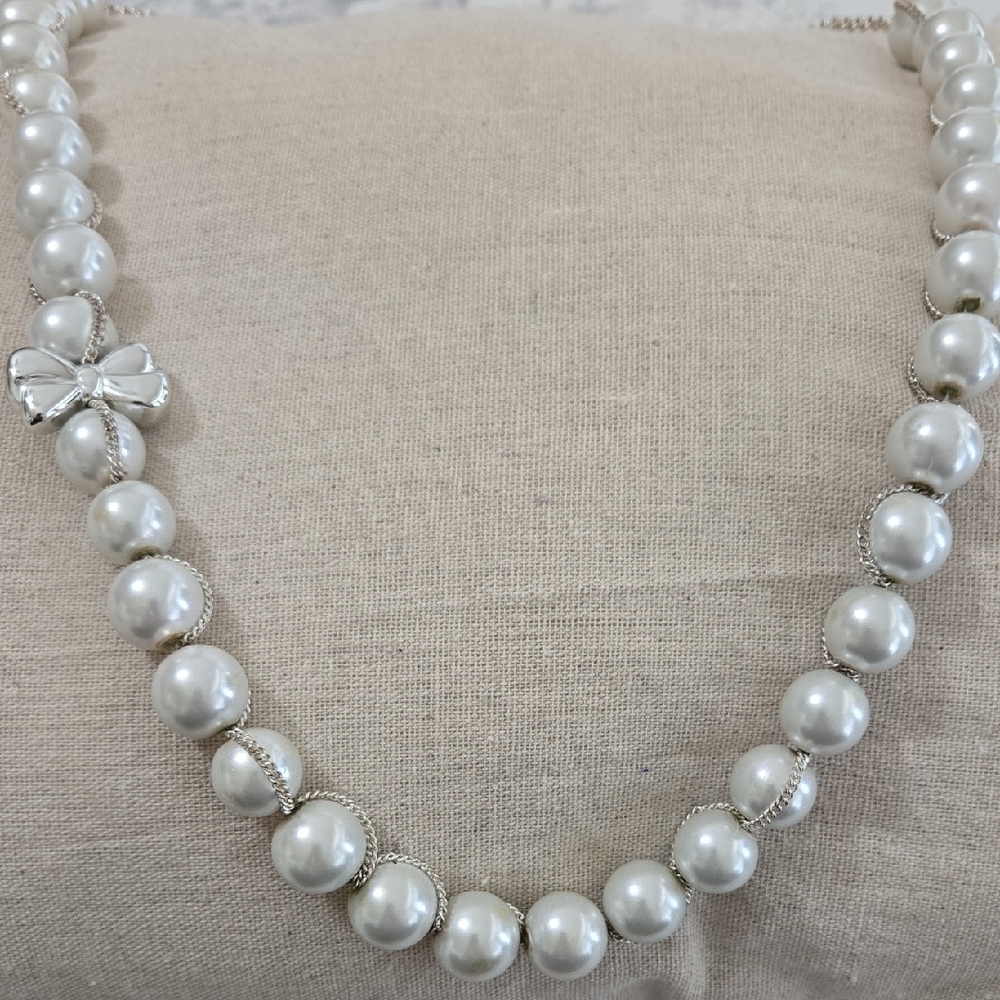Chunky Pearl Necklace with Silver Accents
